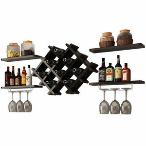 Wall Mounted Wine Rack & Floating Shelves - Black