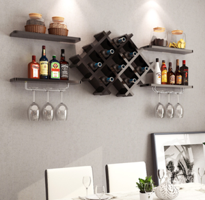 Wall Mounted Wine Rack & Floating Shelves - Black