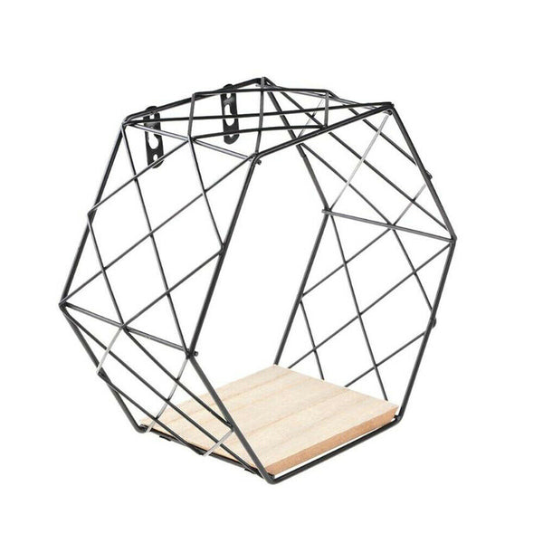 Hexagonal Cube Wall Shelves Grid Metal Wood Storage Display Shelving Book Rack