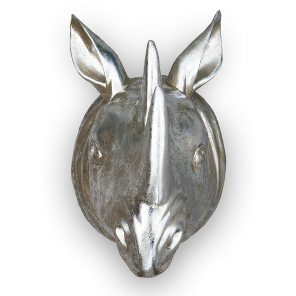 Rhino Head Wall Hanging Ornament Silver Resin Rhinoceroses Indoor Outdoor Décor