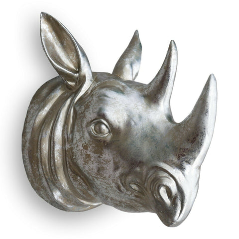 Rhino Head Wall Hanging Ornament Silver Resin Rhinoceroses Indoor Outdoor Décor