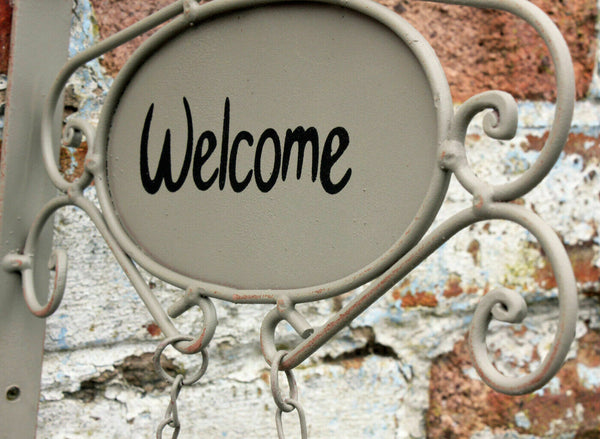 Welcome Sign Hanging Flower Planter - Grey