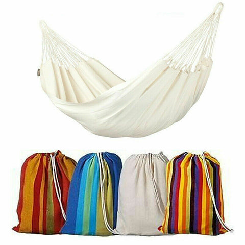 200cm Hammock Garden Camping folding outdoor Rope 100% Cotton Red Blue Strips