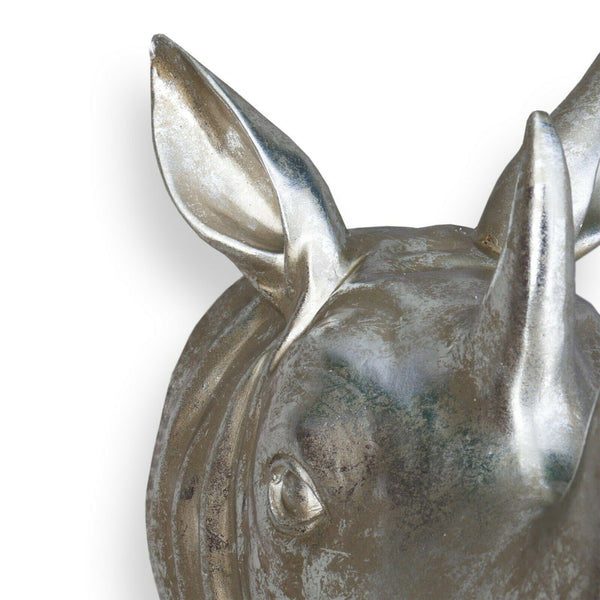 Rhino Head Wall Hanging Ornament Silver Resin Rhinoceroses Indoor Outdoor Décor