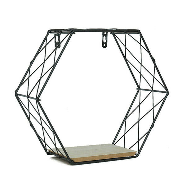 Hexagonal Cube Wall Shelves Grid Metal Wood Storage Display Shelving Book Rack