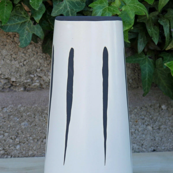 White Tapered Vase Flower Bouquet Display Grey Stripe Home Ceramic Décor 18cm