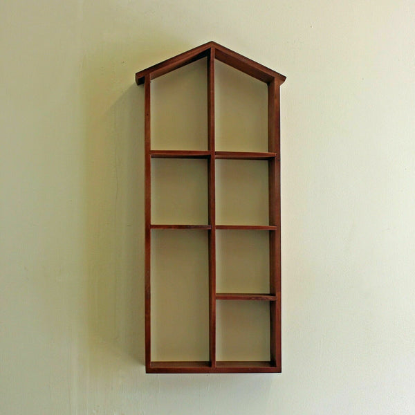 House Shaped Vintage Wood Pigeonhole Wall Shelf - Brown