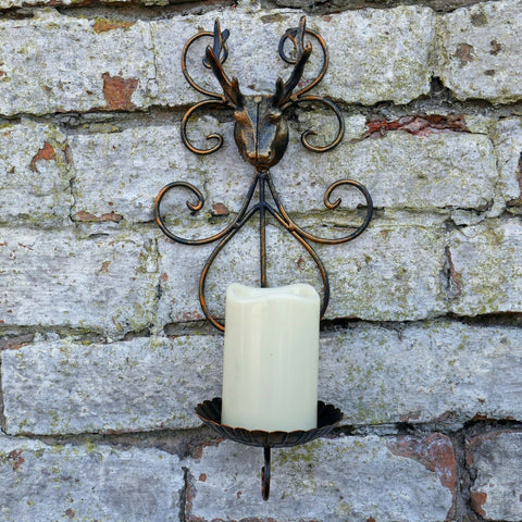 Stag Head Candle Holder Wall Mounted Décor Metal Vintage Metal Bronze Lantern