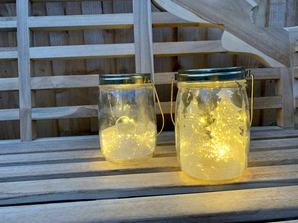 Lantern Garden Home Light Set of 2 Mason Glass Jars Fireplace Display Ornament