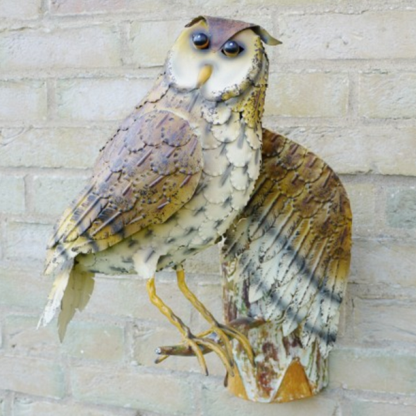 Wall Mount Brown Owl on Perch Sculpture