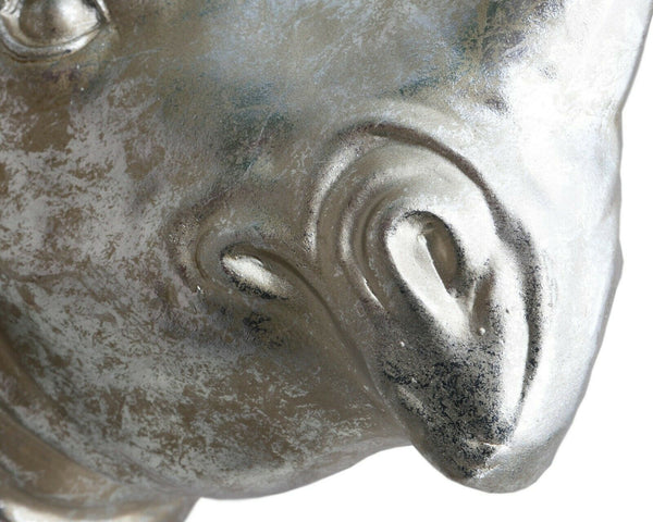 Rhino Head Wall Hanging Ornament Silver Resin Rhinoceroses Indoor Outdoor Décor