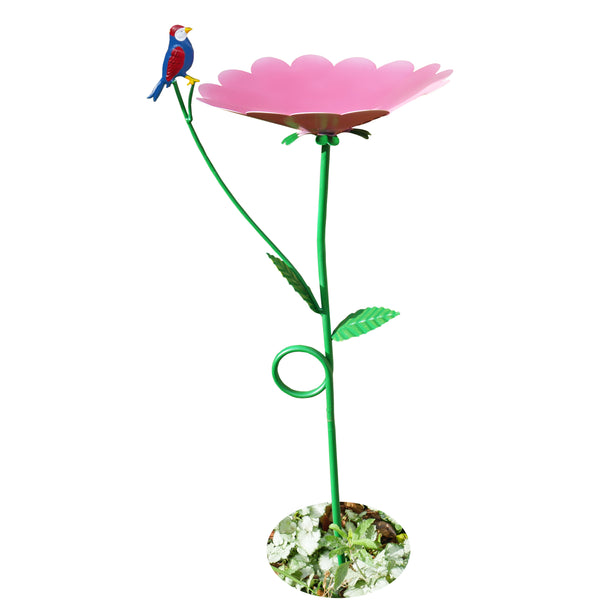 Pink Flower Bird Feeder Garden Stake Sculpture