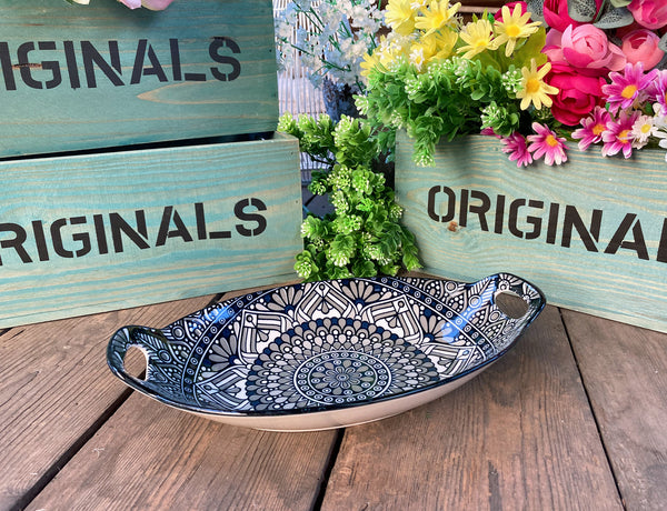 9" Ceramic Mandala Design Oval Serving Tray Platter
