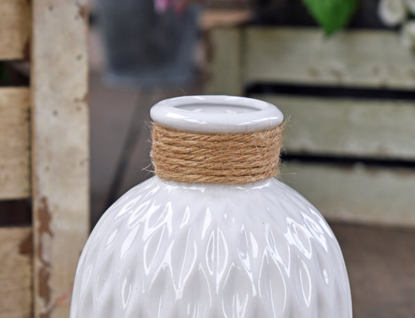 Bottle Shaped Ceramic Vase - White