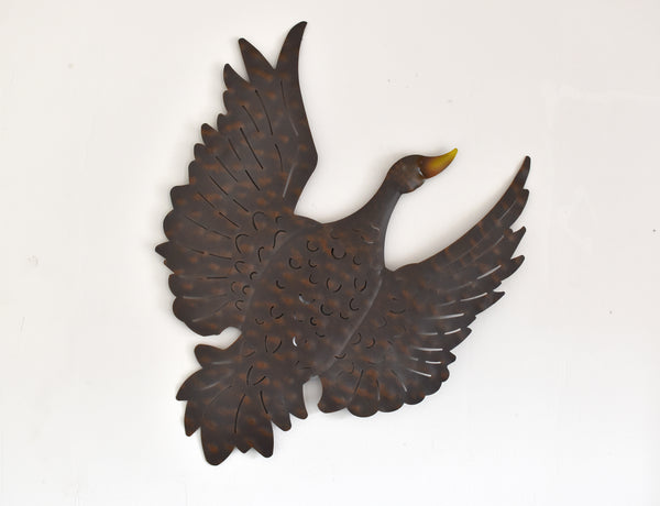 Duck in Flight Metal Wall Hanging Sculpture - Brown