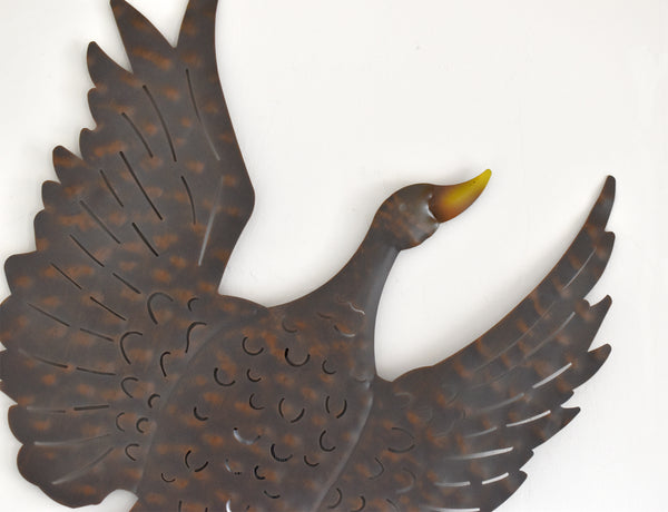 Duck in Flight Metal Wall Hanging Sculpture - Brown
