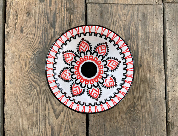 5" Ceramic Red Floral Mandala Round Rice / Dessert Bowl