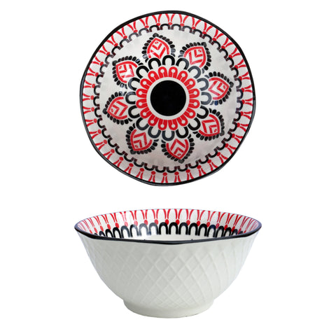 5" Ceramic Red Floral Mandala Round Rice / Dessert Bowl