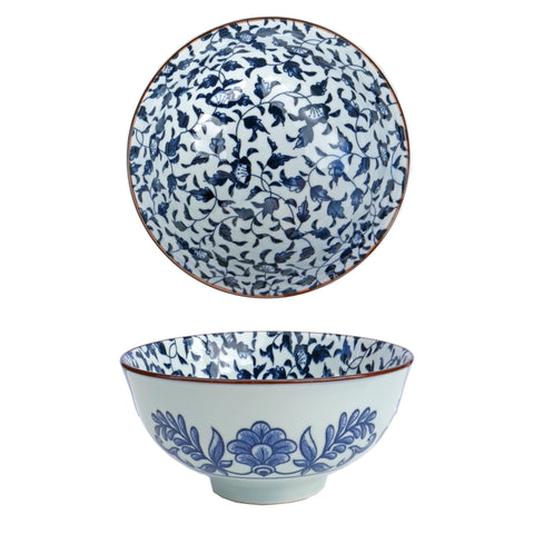 4.7" Ceramic Round Floral Leaf Style Rice Bowl