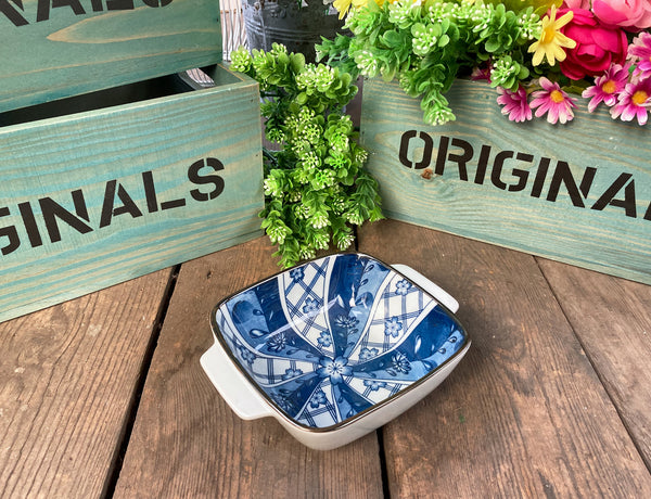 6.25" Ceramic Oriental Floral Square Bowl with Handles