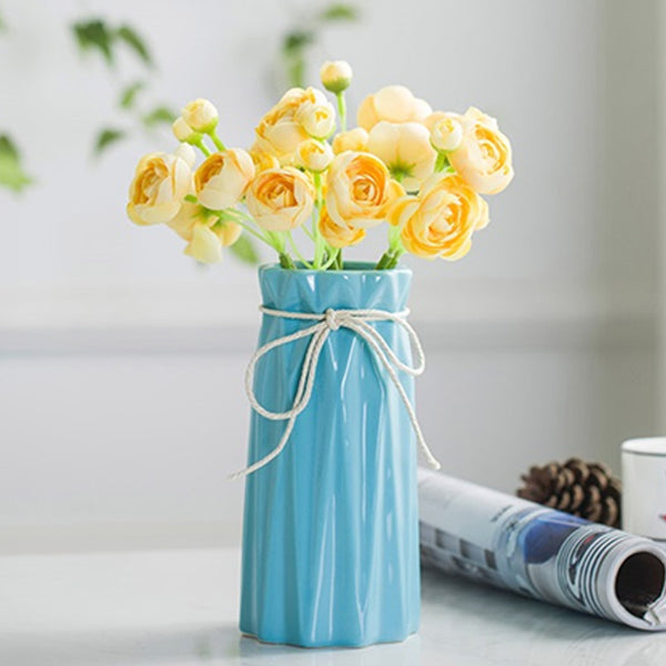 18cm Decorative Ceramic Embossed Flower Table Vase - Blue