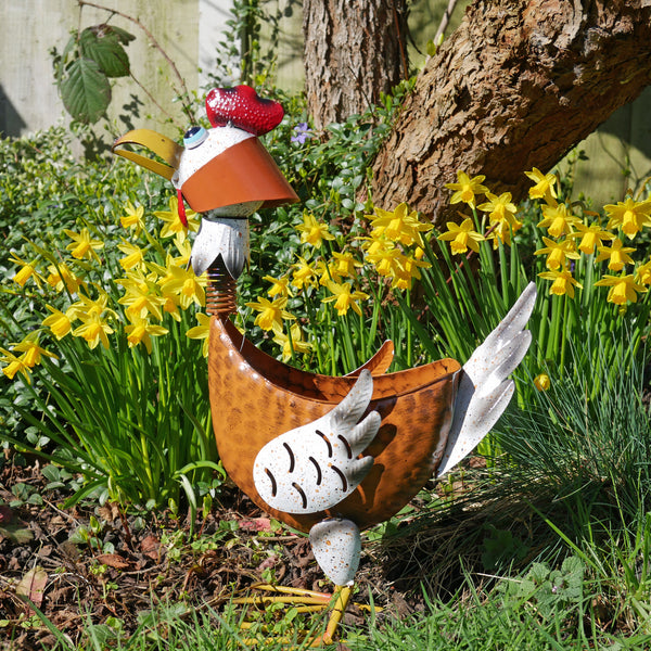 Chicken Flower Pot Garden Ornament - Brown