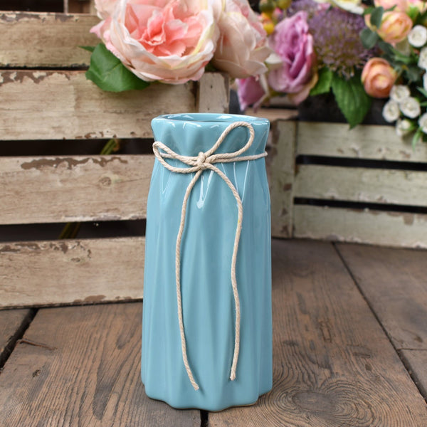 18cm Decorative Ceramic Embossed Flower Table Vase - Blue