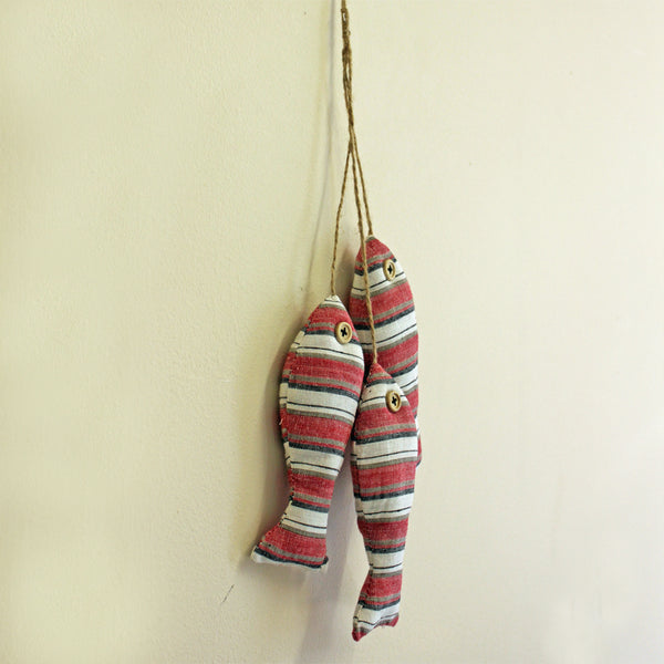 9pcs Stripe Fabric Hanging Fish Ornament - Red