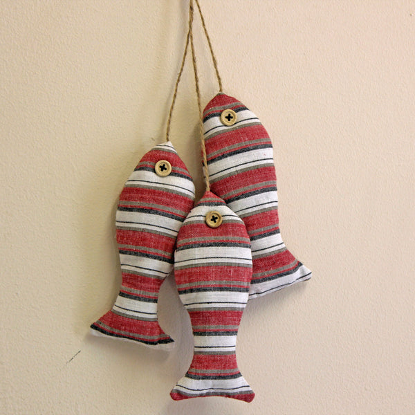 9pcs Stripe Fabric Hanging Fish Ornament - Red