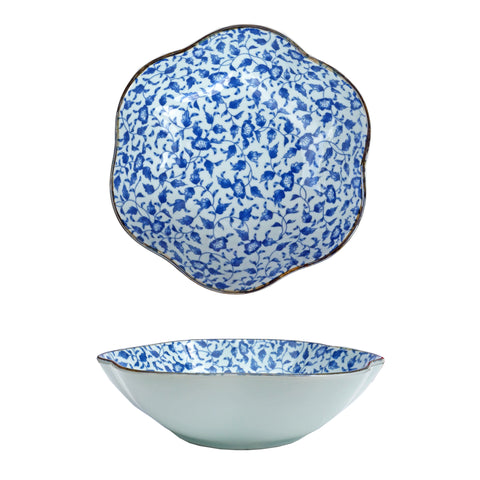 7" Ceramic Wavy Floral Leaf Style Dessert Bowl