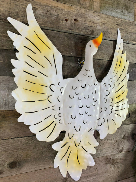 Duck in Flight Metal Wall Hanging Sculpture - Ivory