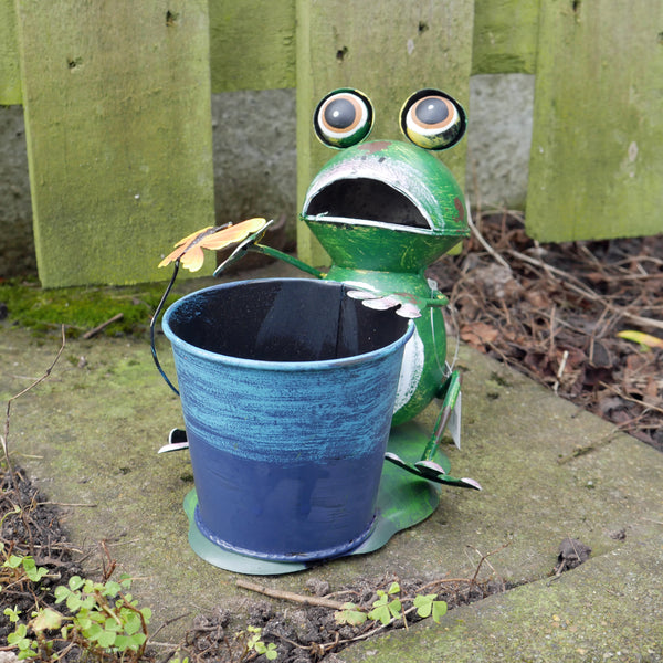 Sitting Green Frog Ornamental Plant Pot