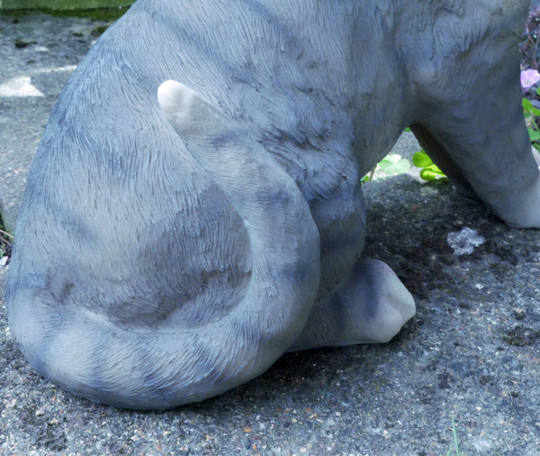 Grey Tabby Cat Garden Sculpture