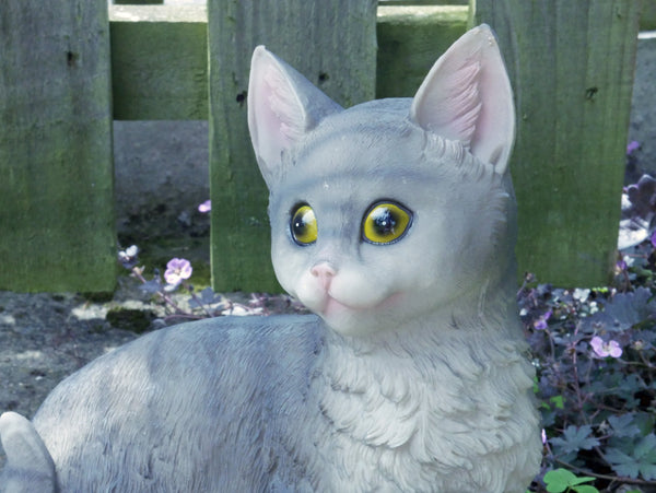 Grey Tabby Cat Garden Sculpture