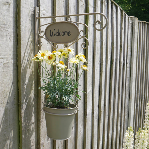 Welcome Sign Hanging Plant Pot - Grey