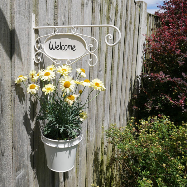 Welcome Sign Hanging Plant Pot Planter - White