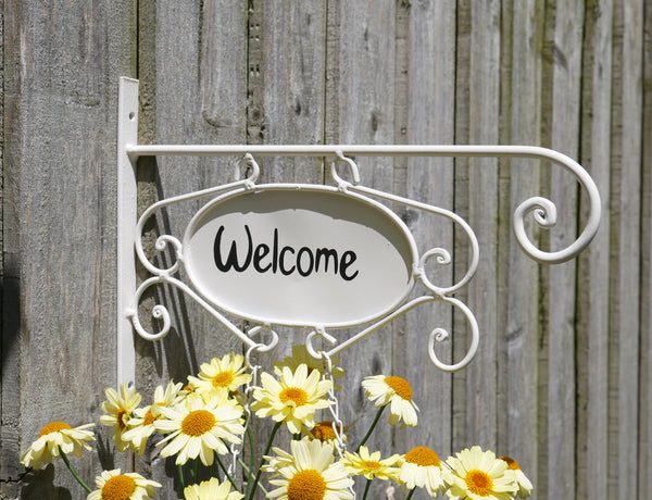 Welcome Sign Hanging Plant Pot Planter - White