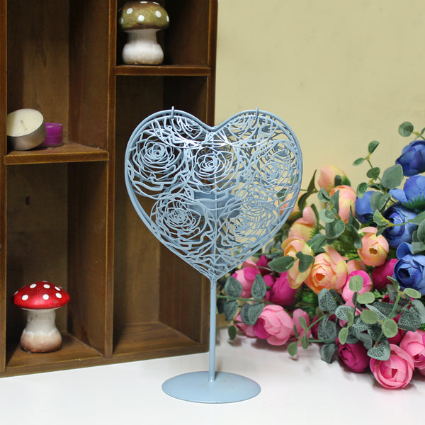 Hearts Shaped Metal Candle Holders - Blue