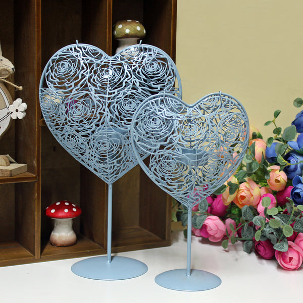 Hearts Shaped Metal Candle Holders - Blue