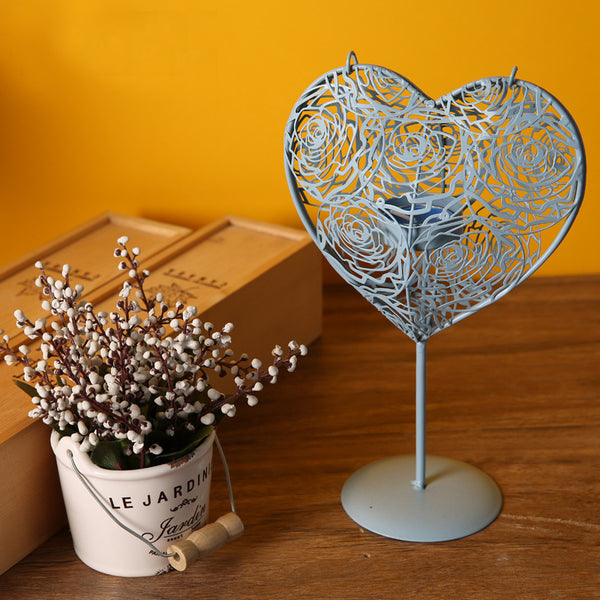 Hearts Shaped Metal Candle Holders - Blue