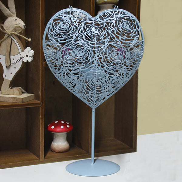 Hearts Shaped Metal Candle Holders - Blue