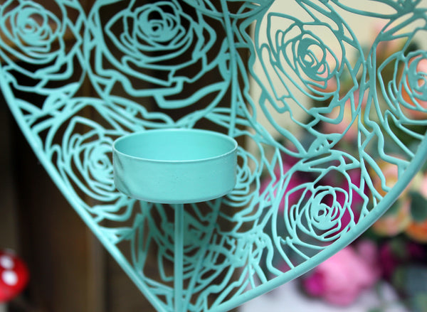 Hearts Shaped Metal Candle Holders - Turquoise