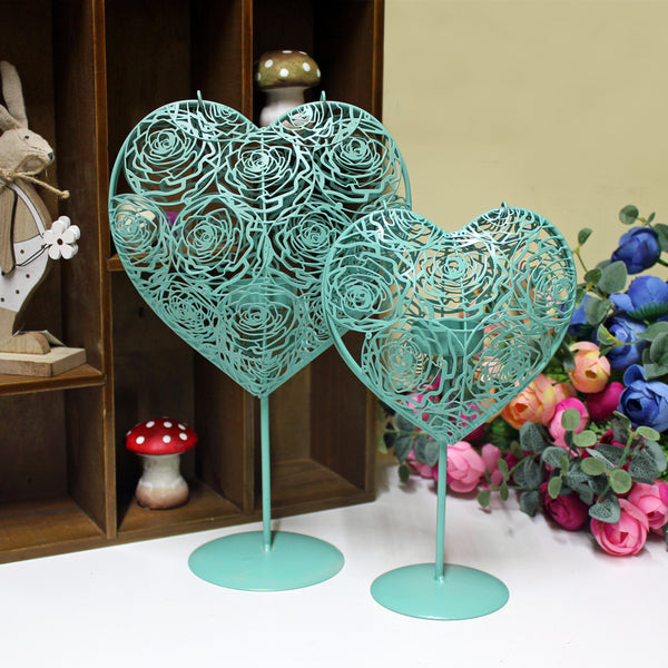Hearts Shaped Metal Candle Holders - Turquoise