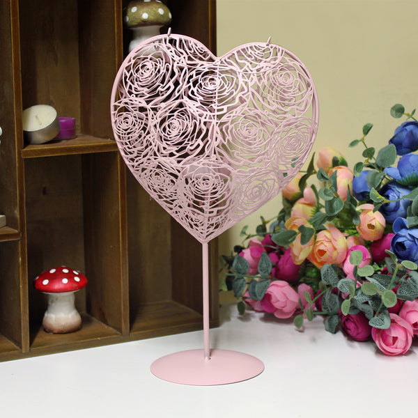 Hearts Shaped Metal Candle Holders - Pink