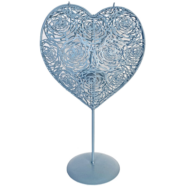 Hearts Shaped Metal Candle Holders - Blue