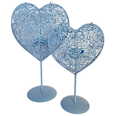 Hearts Shaped Metal Candle Holders - Blue