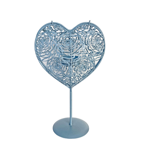 Hearts Shaped Metal Candle Holders - Blue