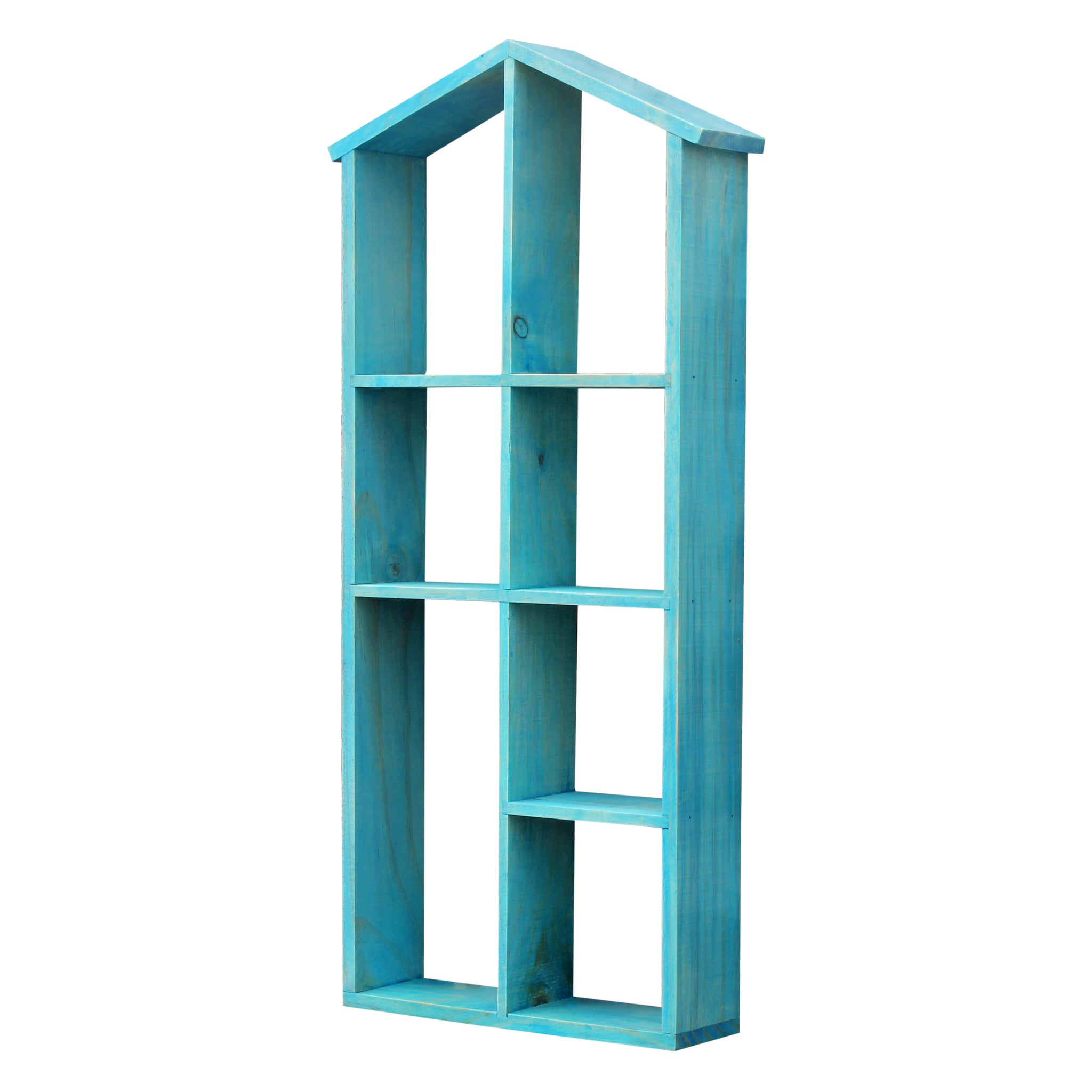 House Shaped Vintage Wood Pigeonhole Wall Shelf - Blue