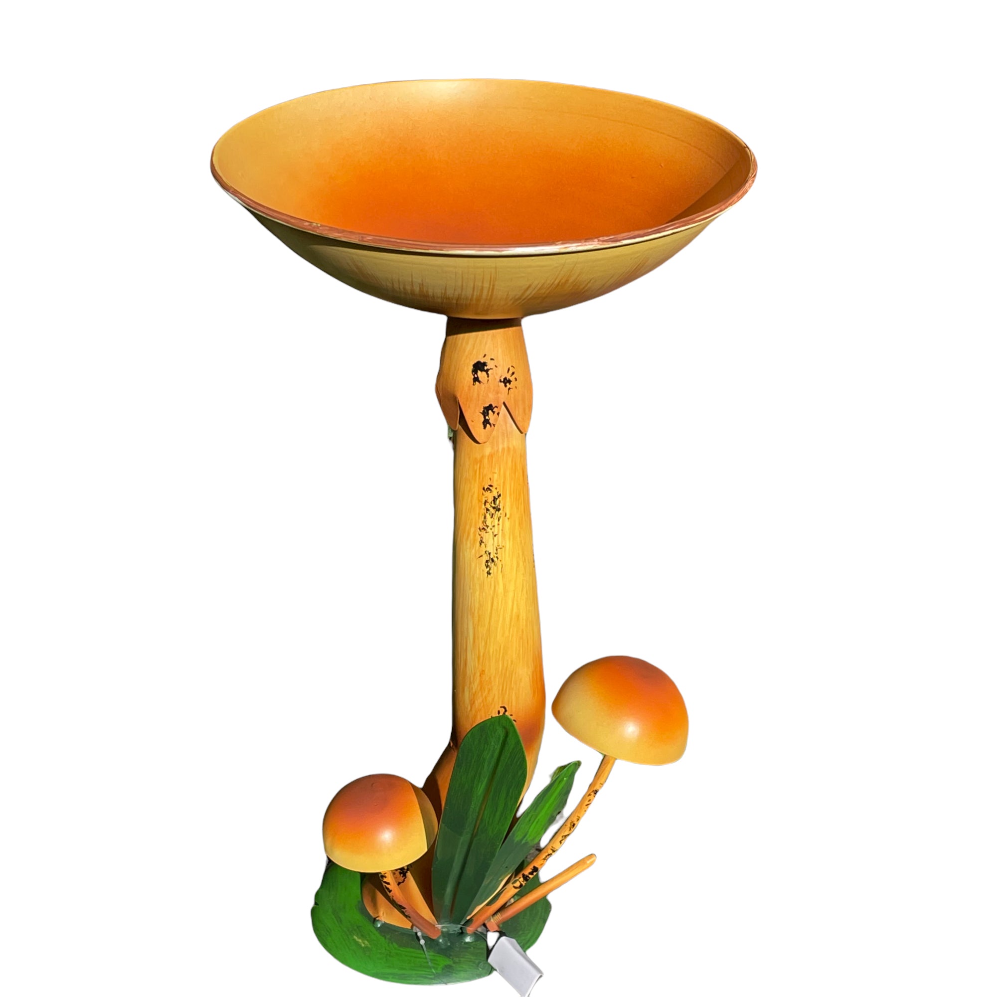 Mushroom Bird Bath or Feeder Garden Ornament - Orange
