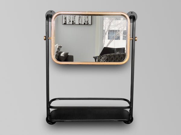 Industrial Pipe Bracket Wall Mirror with Shelf